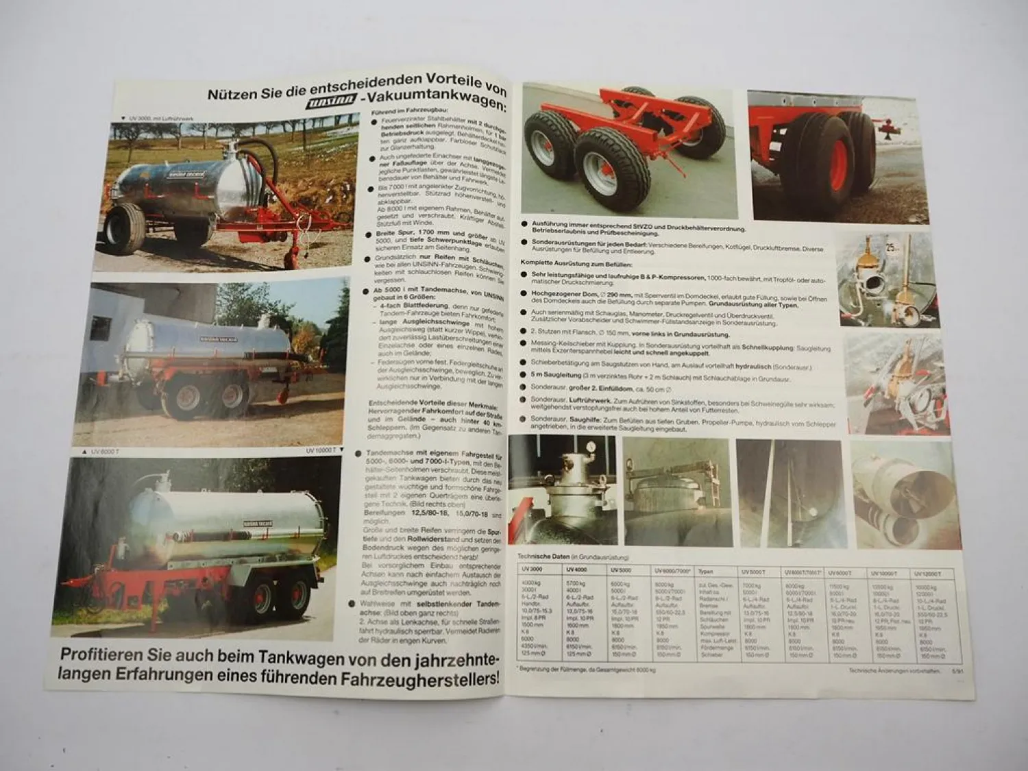 Original Prospekt Unsinn UV Vakuum Tankwagen 5/1991 mit technischen Daten