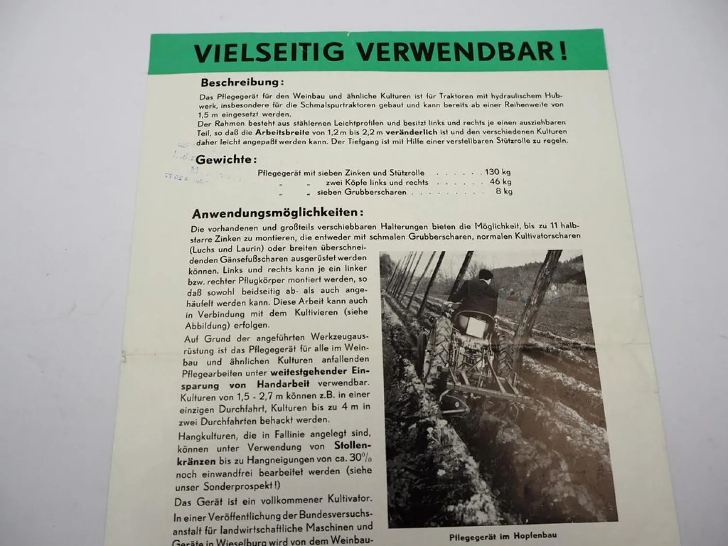 Original Prospekt Vogel & Noot Probus Kultivator für Weinanbau 1970/80er Jahre