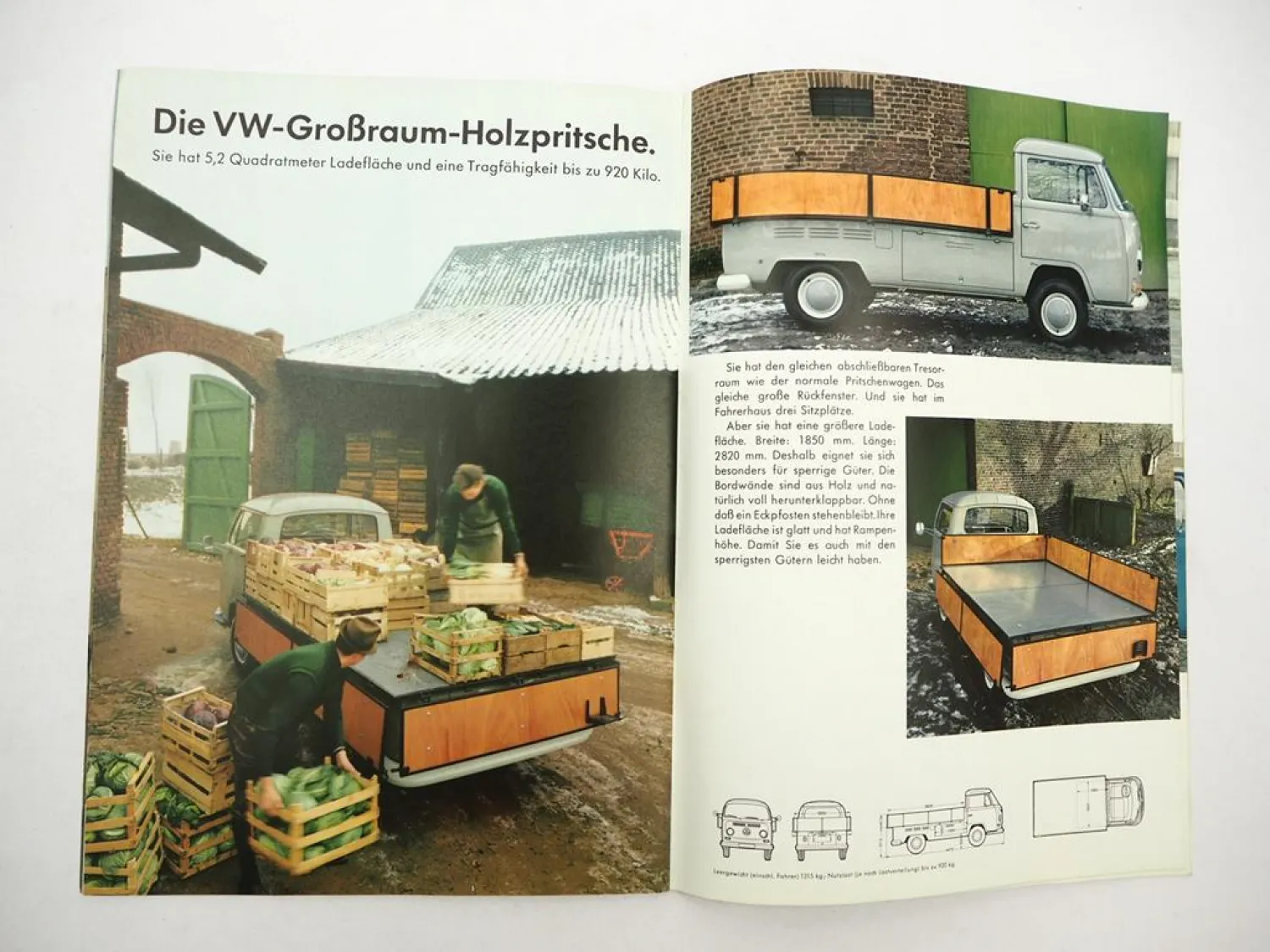 Original Prospekt VW T2 Transporter Bus Kastenwagen Pritschenwagen 1969