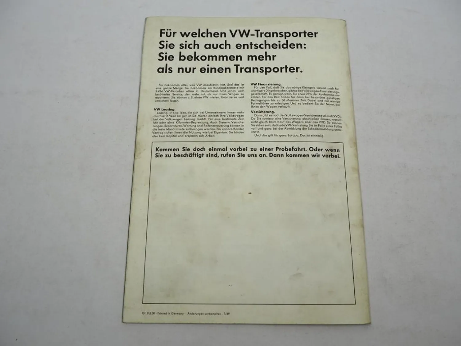 Original Prospekt VW T2 Transporter Bus Kastenwagen Pritschenwagen 1969