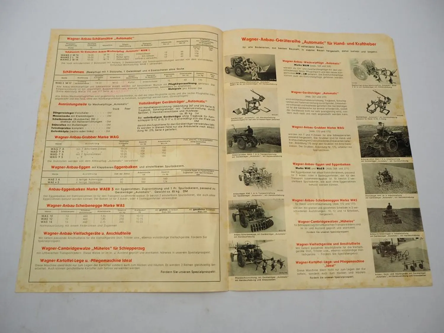Original Prospekt Wagner & Co. Limburg Schlepper Anbaugeräte ca. 1950er Jahre