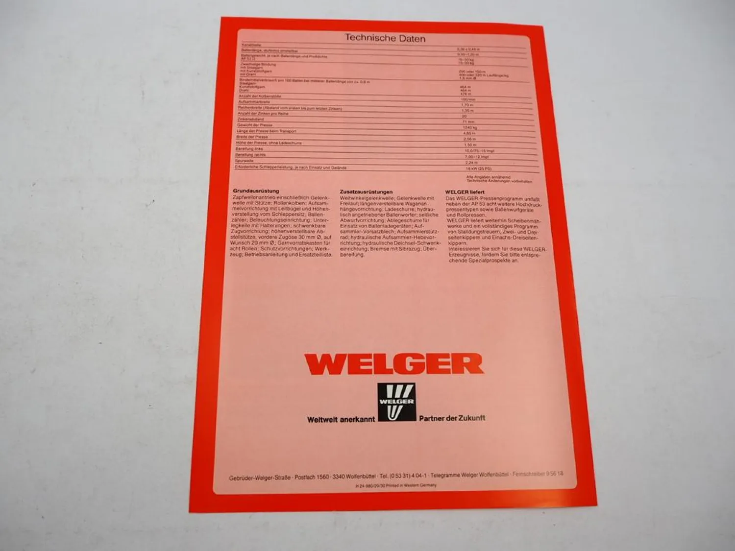 Original Prospekt Welger AP 53 53D Hochdruck Aufsammel Presse 1980