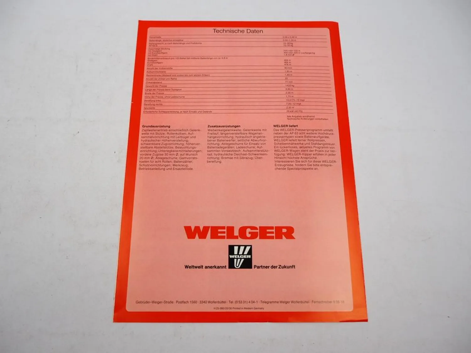 Original Prospekt Welger AP 63 63D Hochdruck Aufsammel Presse 1980