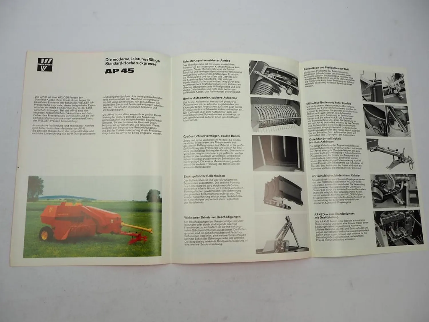 Original Prospekt Welger AP45 Hochdruck Aufsammel Presse 1977 mit techn. Daten