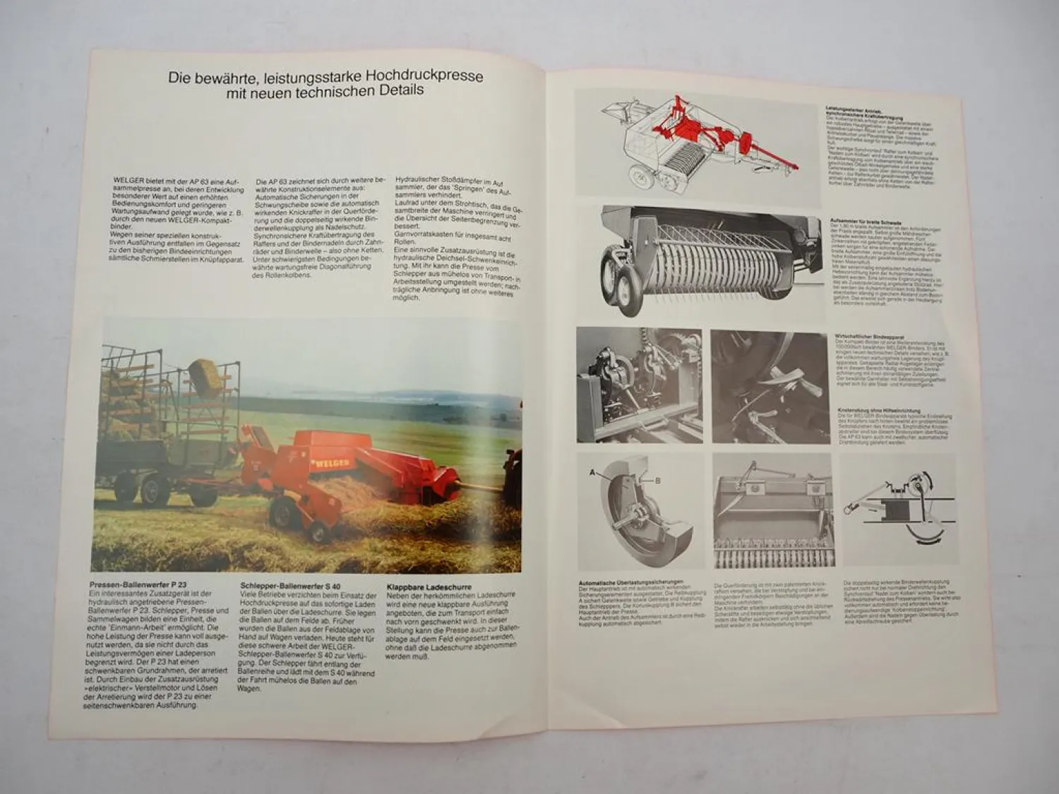 Original Prospekt Welger AP63 Aufsammel Presse an Fendt Schlepper 1982