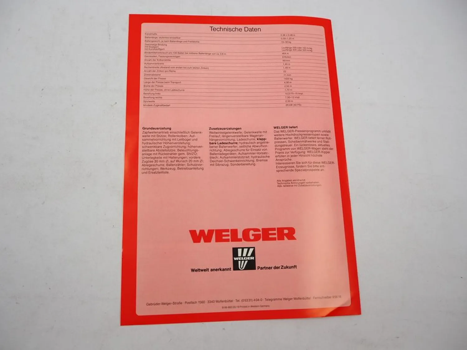 Original Prospekt Welger AP63 Aufsammel Presse an Fendt Schlepper 1982