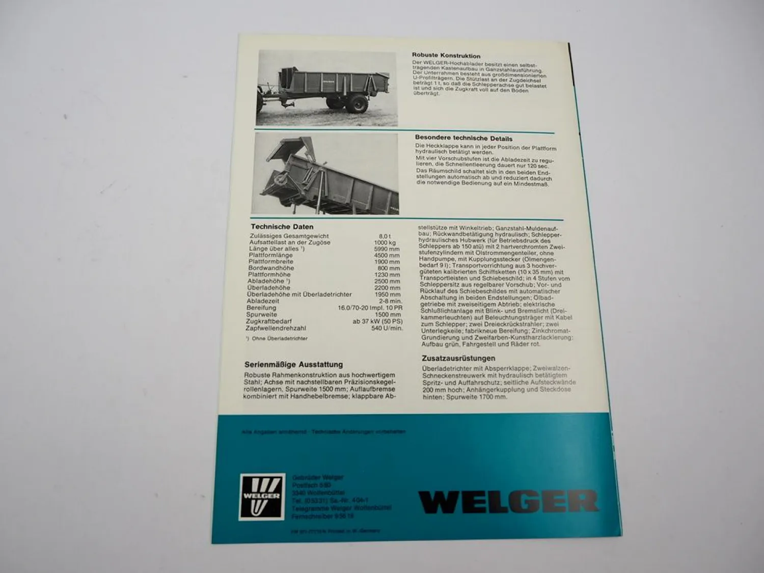 Original Prospekt Welger Jumbomat EH120 Ladewagen Hochablader 1977