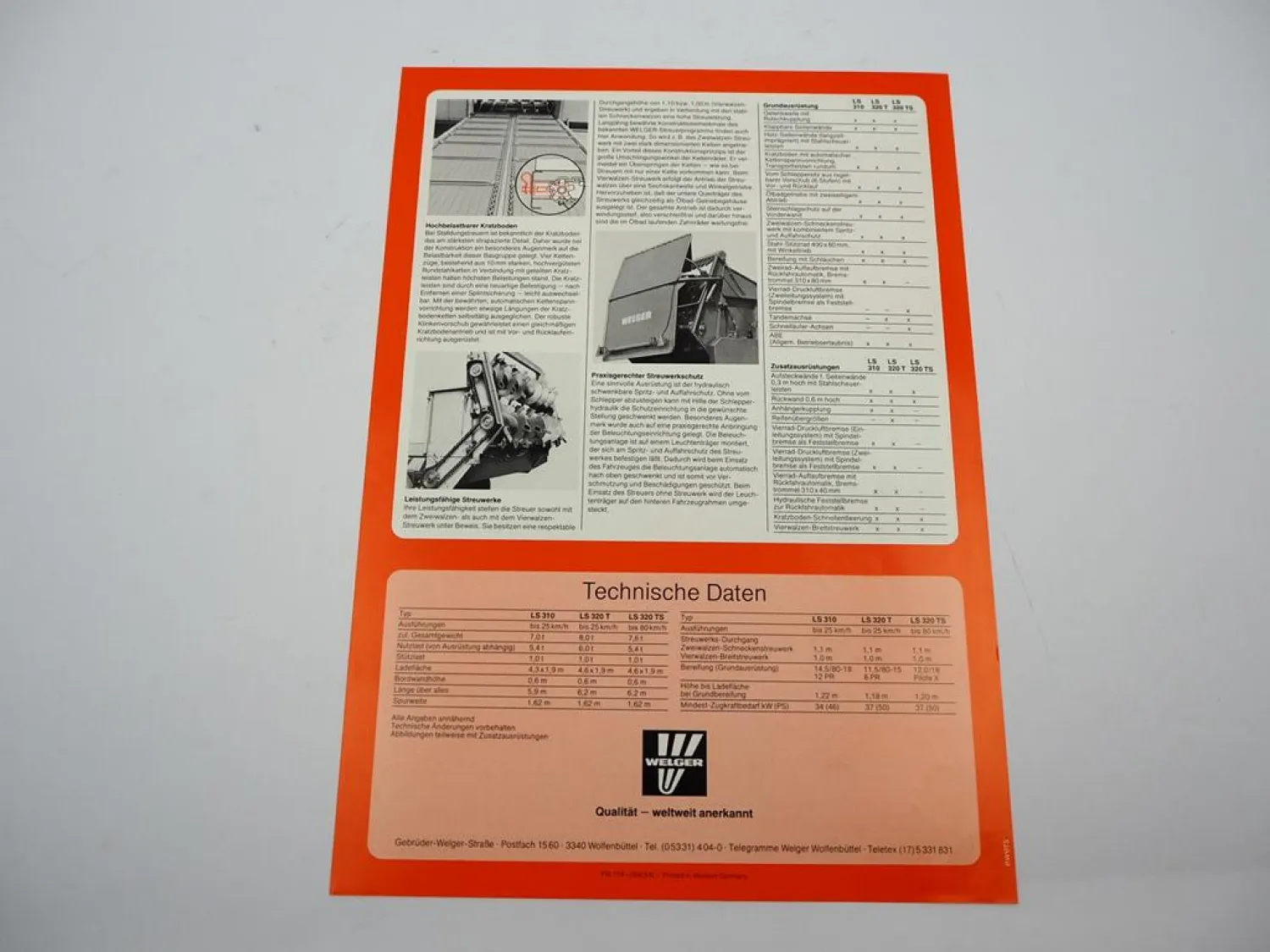 Original Prospekt Welger LS 310 320T Stalldungstreuer 1983/84 mit techn. Daten