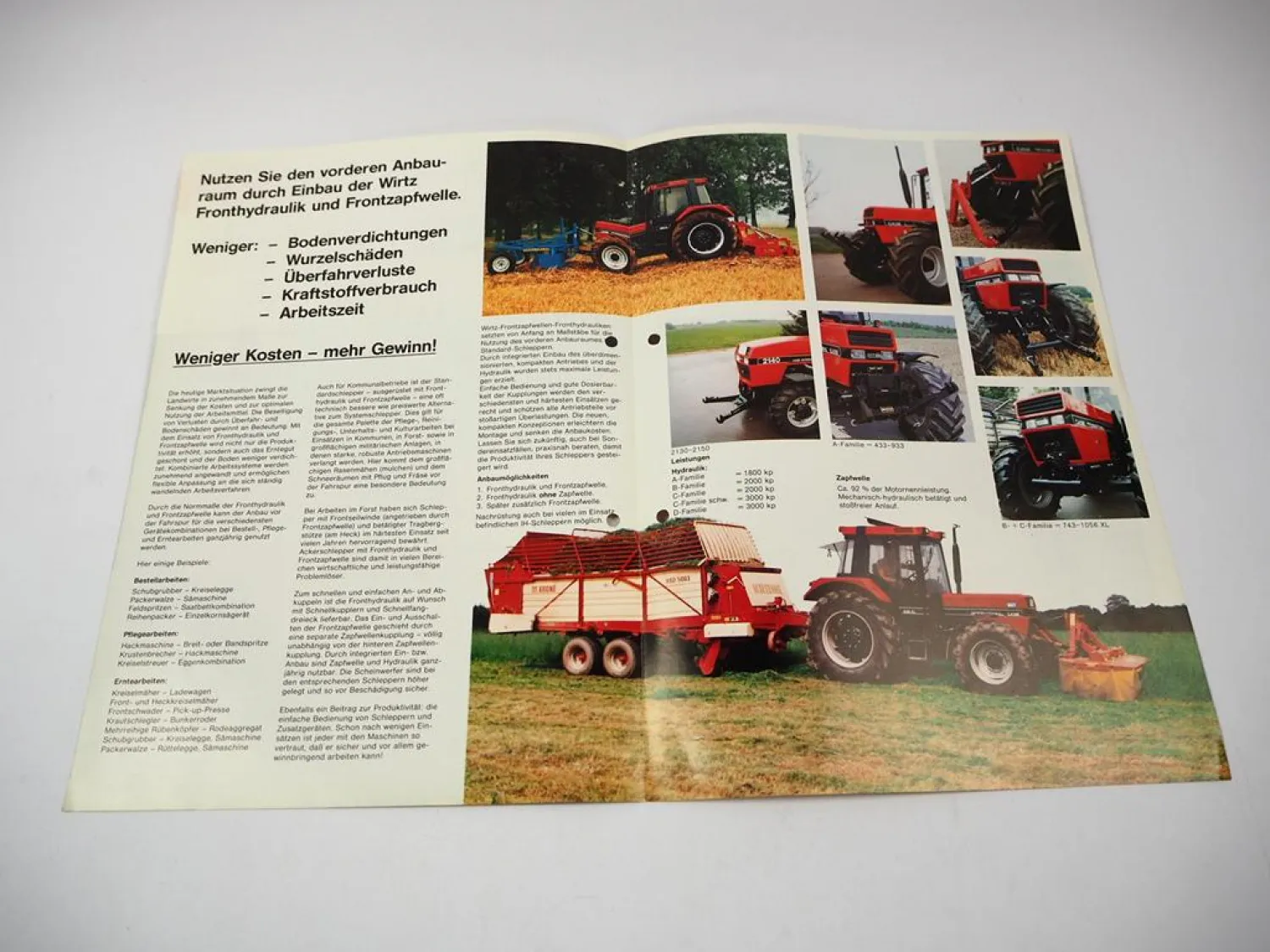 Original Prospekt Wirtz Fronthydraulik Frontzapfwelle für Case IHC Schlepper