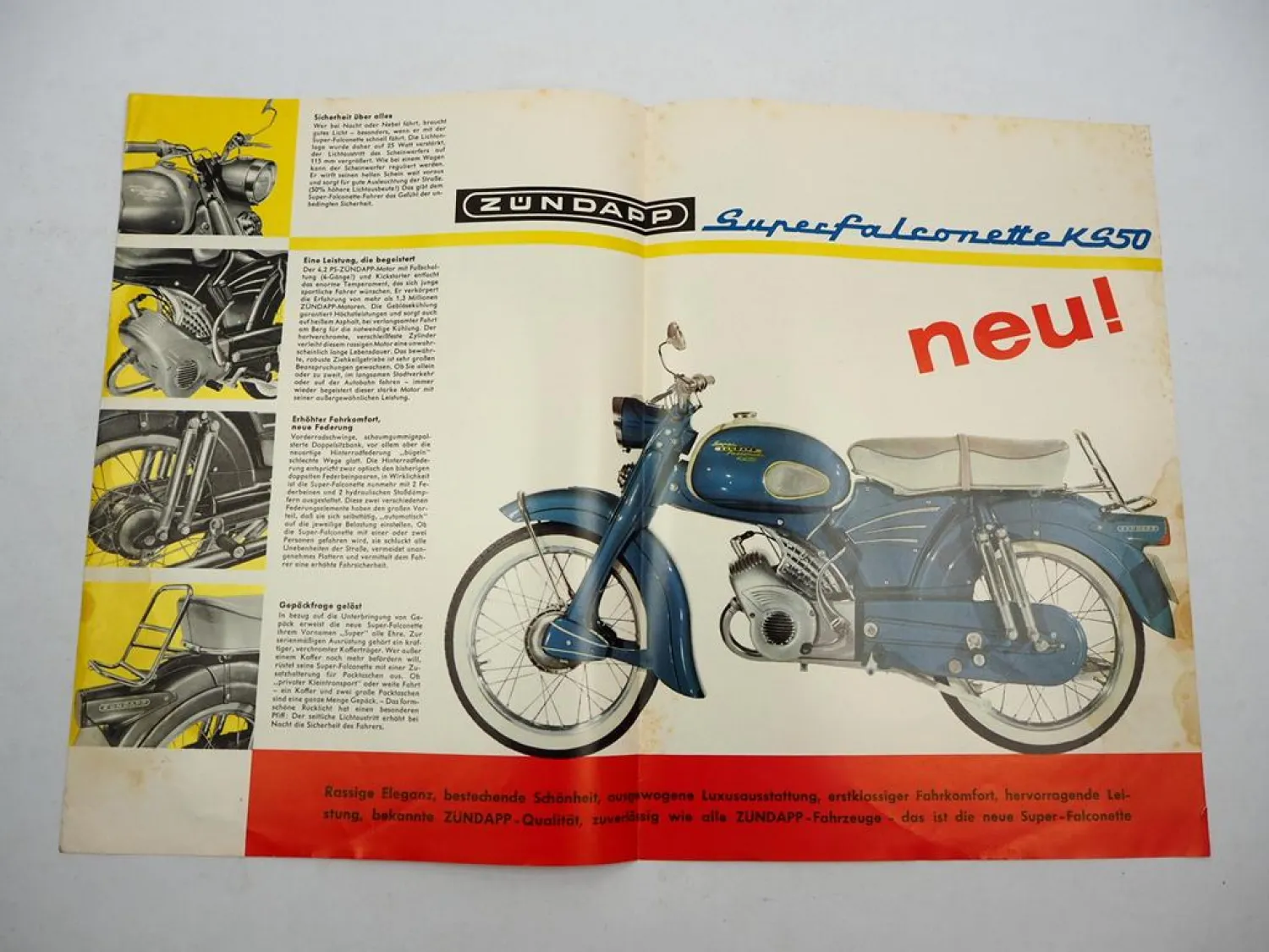 Original Prospekt Zündapp Super Falconette KS50 Motorrad 1960er Jahre