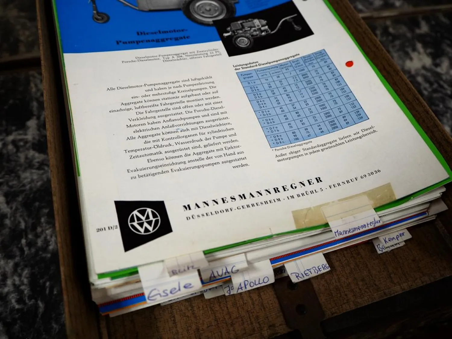 Original Prospekte von Pumpen aus der Landwirtschaft in Archivkasten 1970/90er