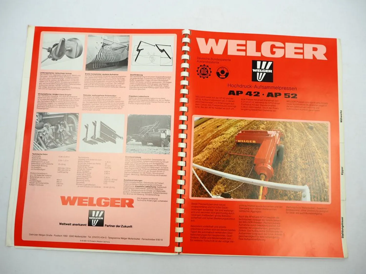 Original Prospektmappe m. 20 Prospekten Welger Verkaufsprogramm Landtechnik 1982