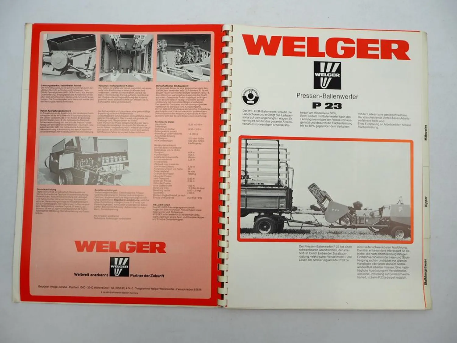 Original Prospektmappe m. 20 Prospekten Welger Verkaufsprogramm Landtechnik 1982