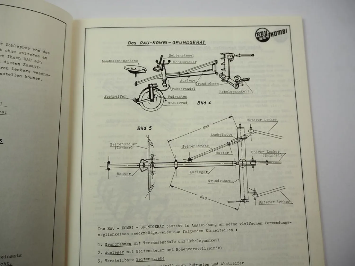 Original Rau Kombi System Geräte Reihe Betriebsanleitung Anbau Bedienung 1962