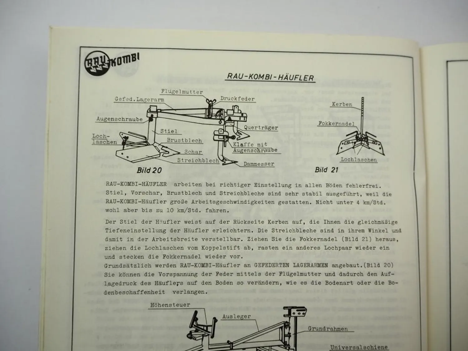 Original Rau Kombi System Geräte Reihe Betriebsanleitung Anbau Bedienung 1962