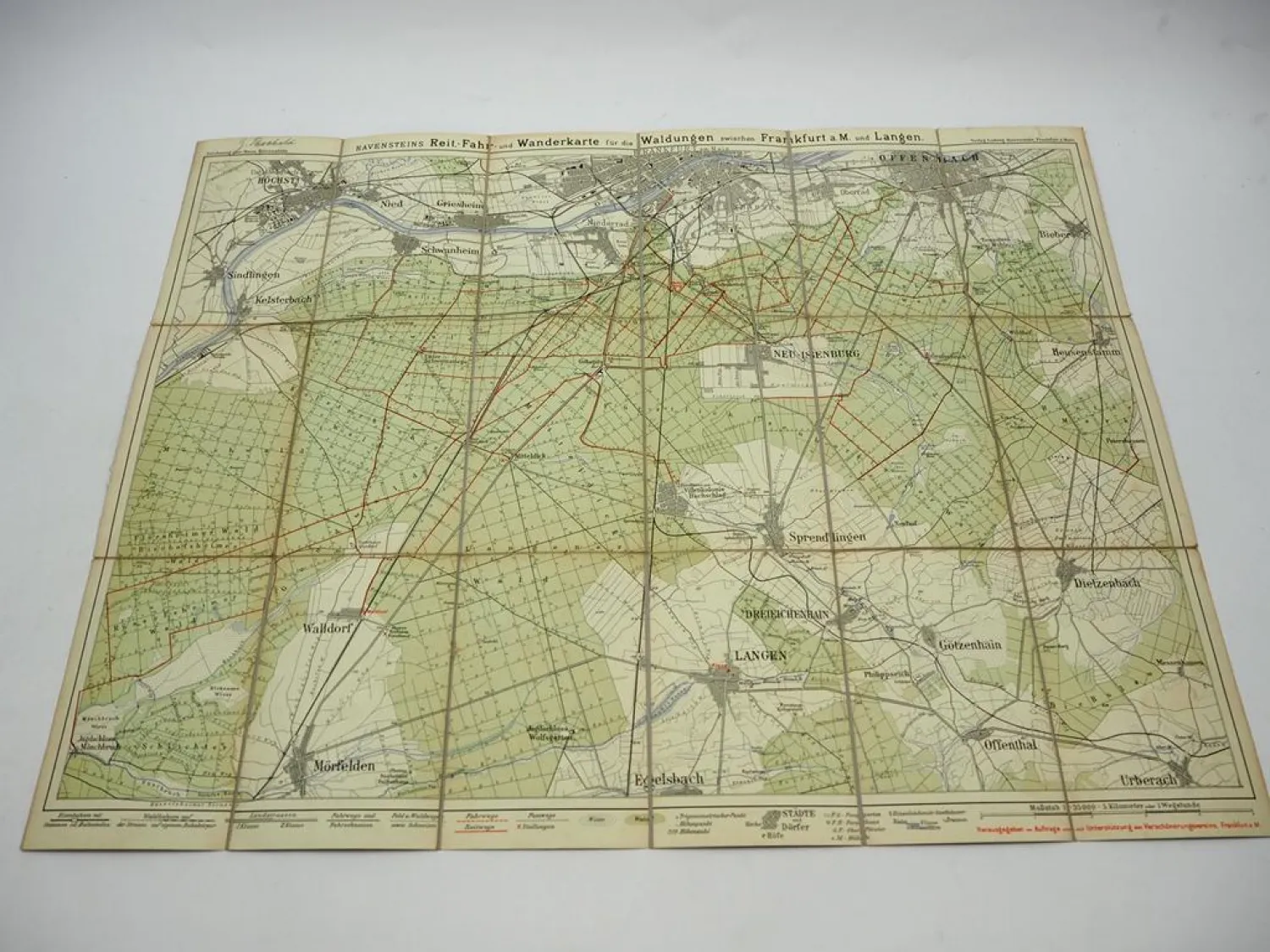 Original Reit- Fahr- & Wanderkarte Waldungen zwischen Frankfurt und Langen 1910