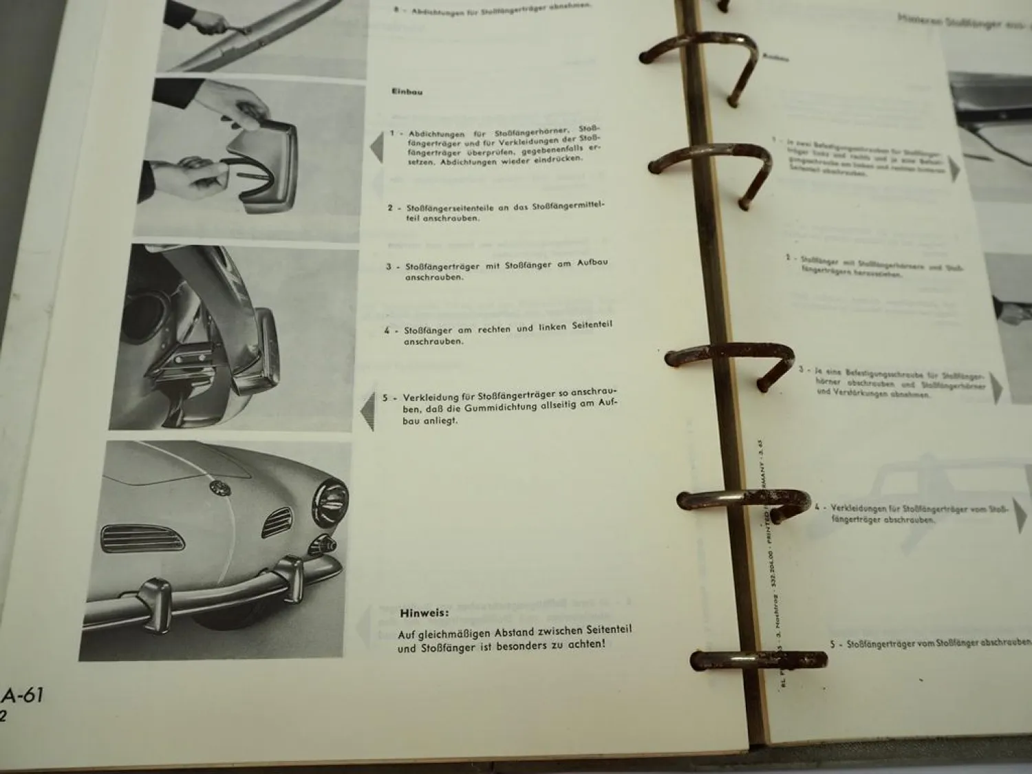 Original Reparaturleitfaden VW Käfer 1200 1300 1500 Werkstatthandbuch 1965 Karmann Ghia Coupe