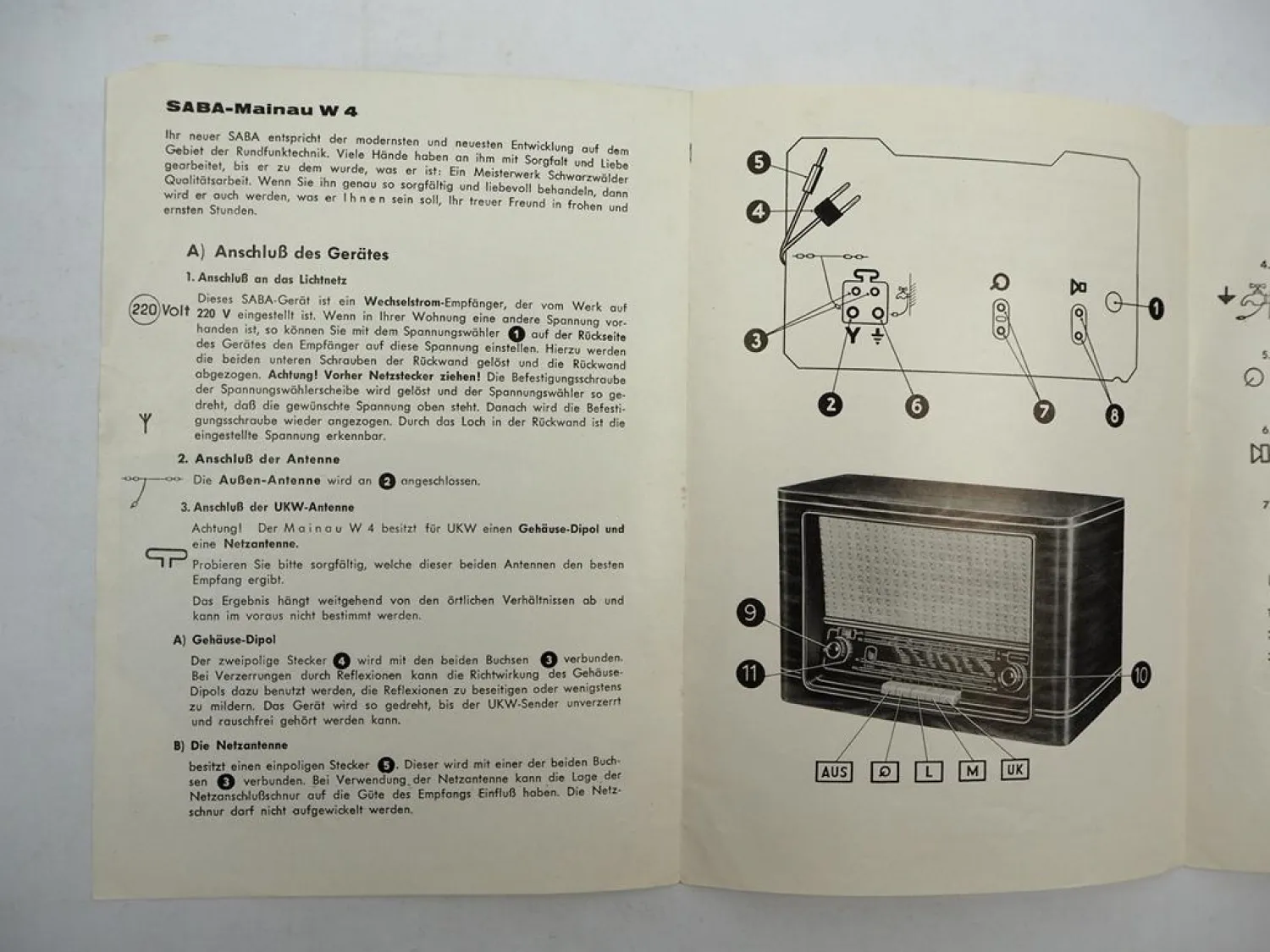 Original Saba Mainau W4 Radio Betriebsanleitung 1954