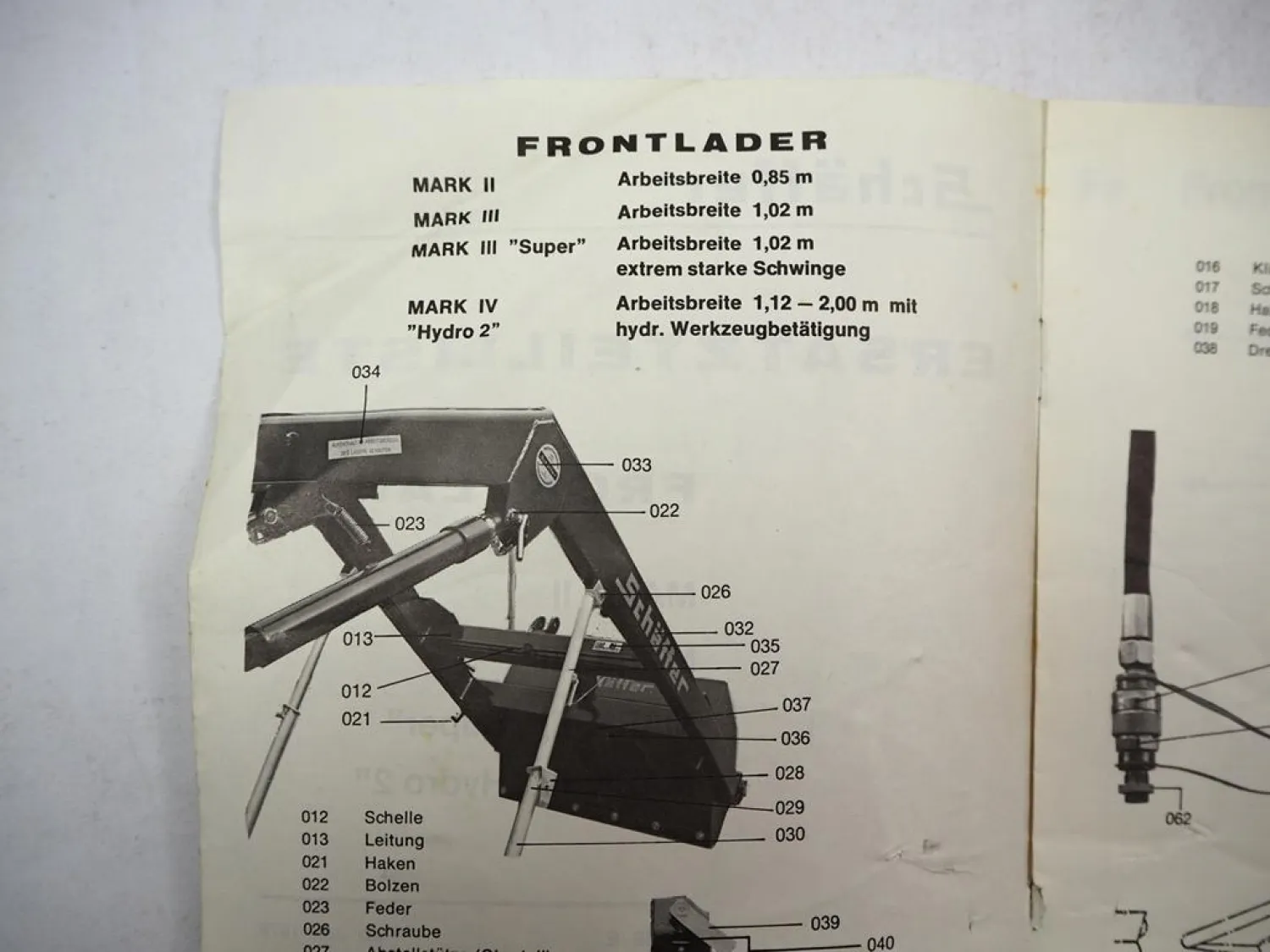 Original Schäffer Mark II III IV Frontlader Serie E Ersatzteilliste 1979