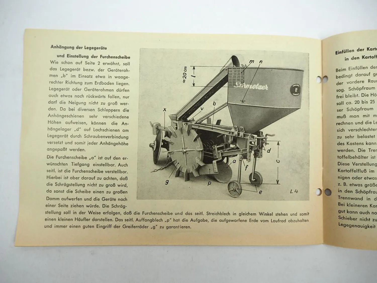 Original Schmotzer Kartoffel Legegerät Modell 56 Betriebsanleitung Prospekt 1957