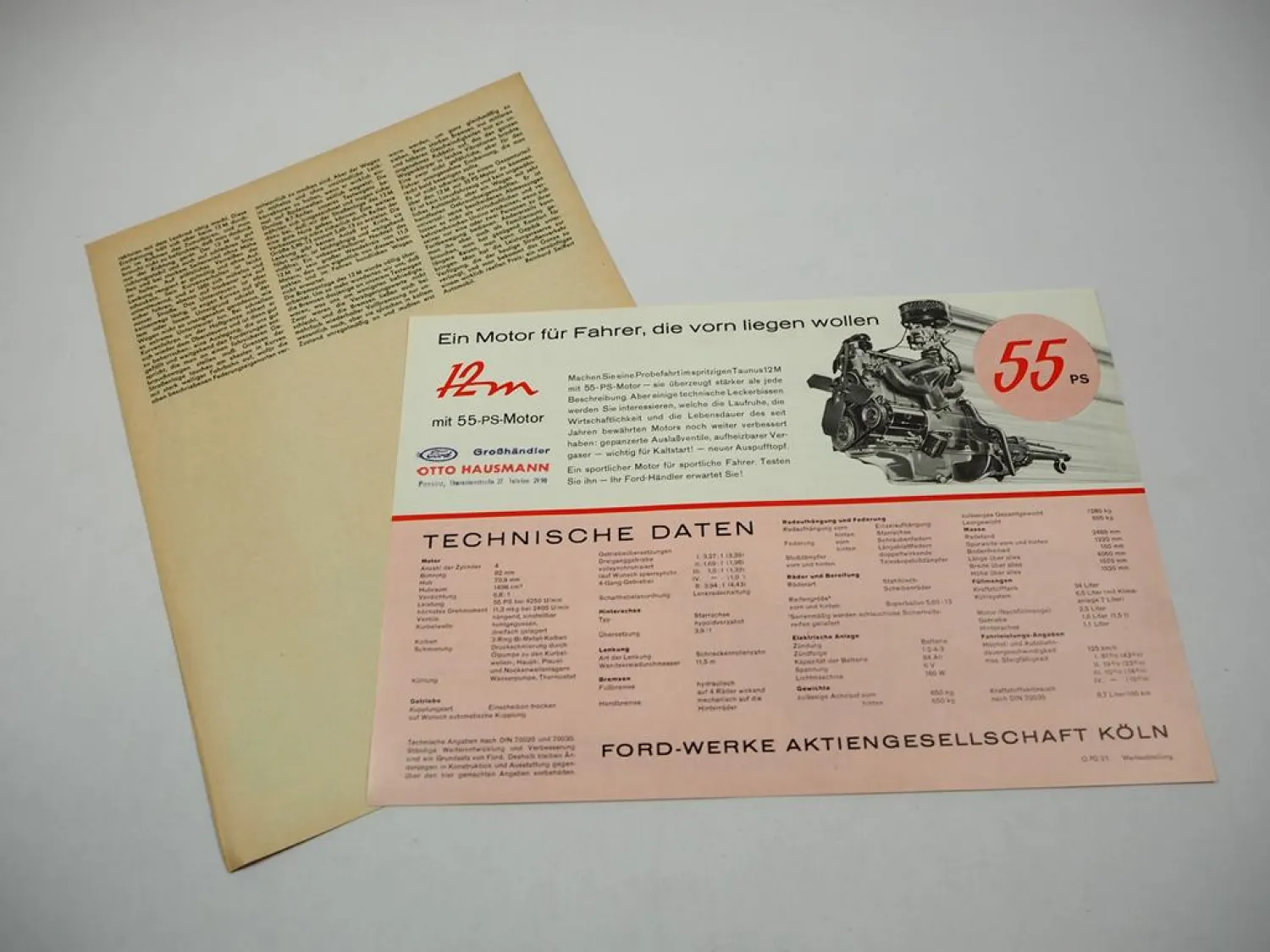 Original Sonderdruck Das Auto Motor & Sport Ford Taunus 12 M G13 Seitenstreifen