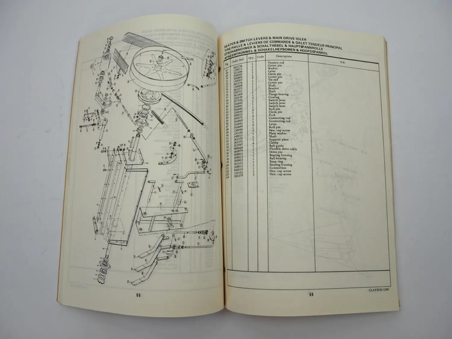 Original Sperry Clayson 1545 Mähdrescher Ersatzteilliste Parts List 10/1972