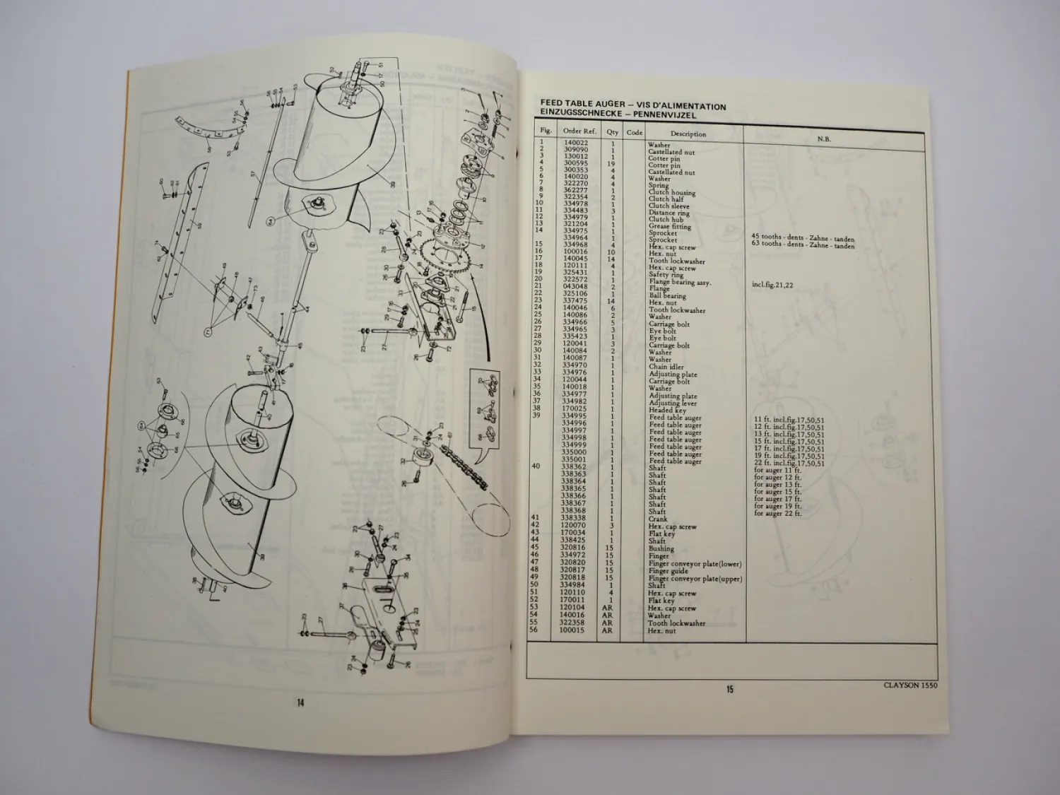 Original Sperry Clayson 1550 Mähdrescher Ersatzteilliste Parts List 1971