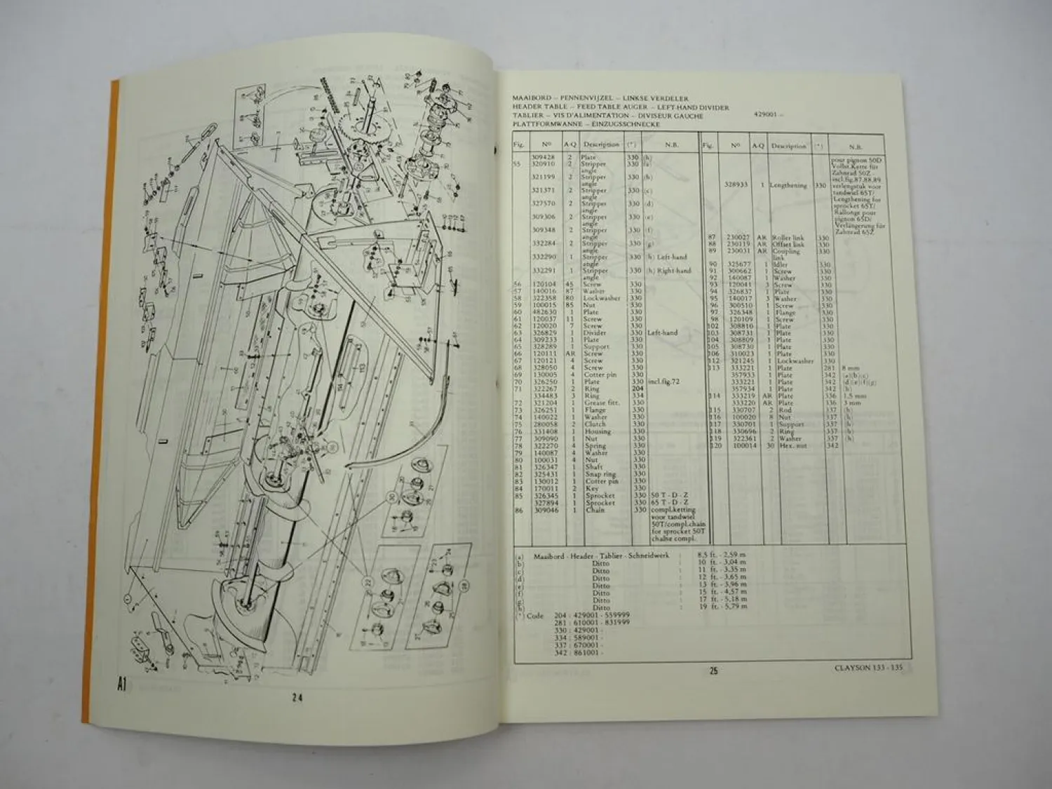 Original Sperry Clayson M 133 135 Mähdrescher Ersatzteilliste Parts List 1972