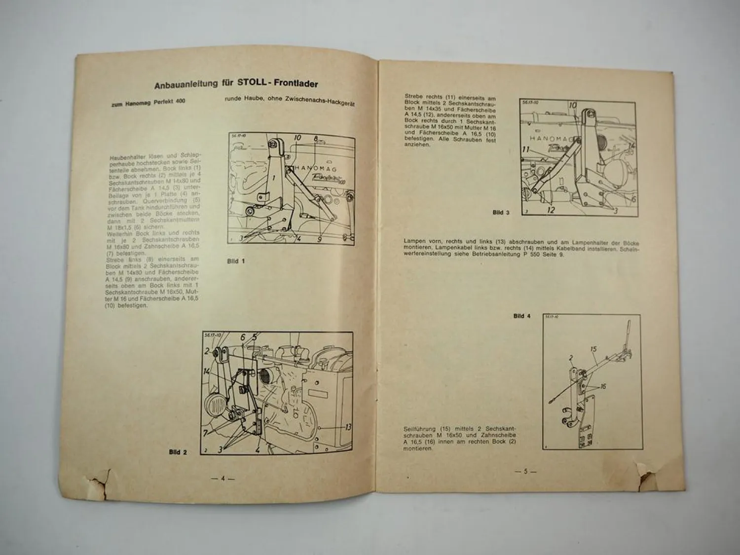 Original Stoll Frontlader für Hanomag Schlepper Anbauanleitung Stückliste 1970