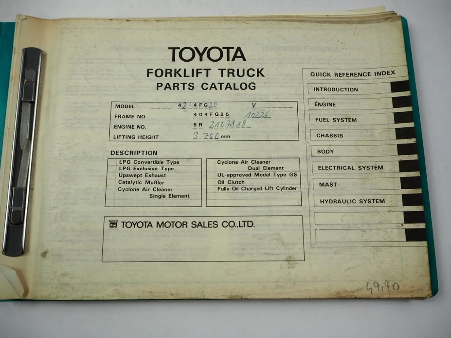 Original Toyota 42-4FG20 Fork Lift Truck Parts Catalog Ersatzteilliste Gabelstapler