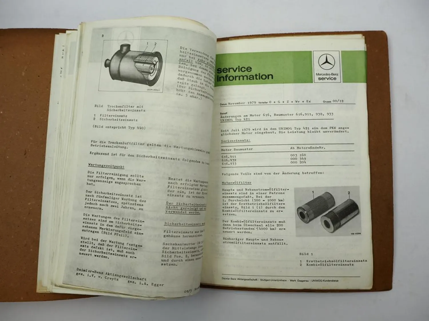 Original Unimog 403 406 413 424 425 435 MB-Trac 440 Service Information 1979/80