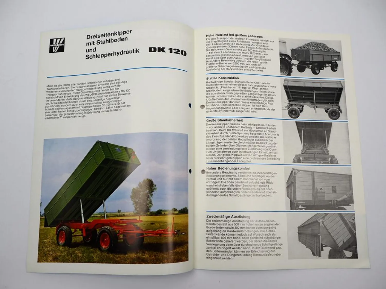 Original Welger DK120 Dreiseitenkipper 1977 Prospekt mit technischen Daten