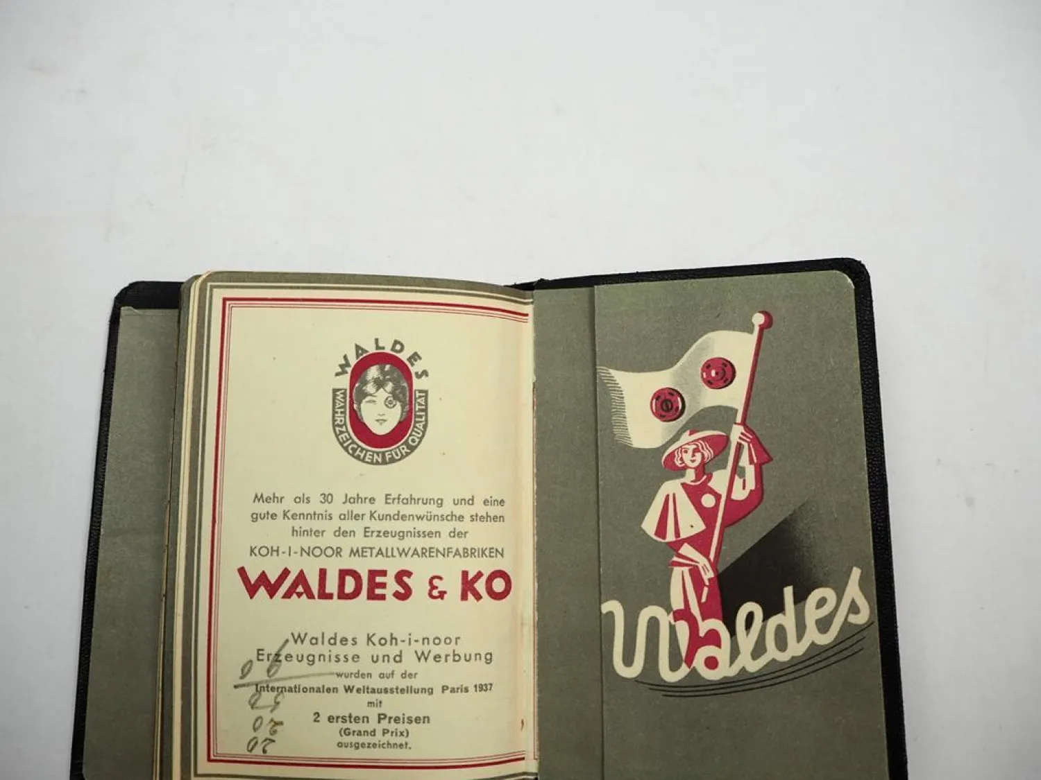 Original Werbekalender Waldes Koh-i-noor Dresden 1938 Notizbuch