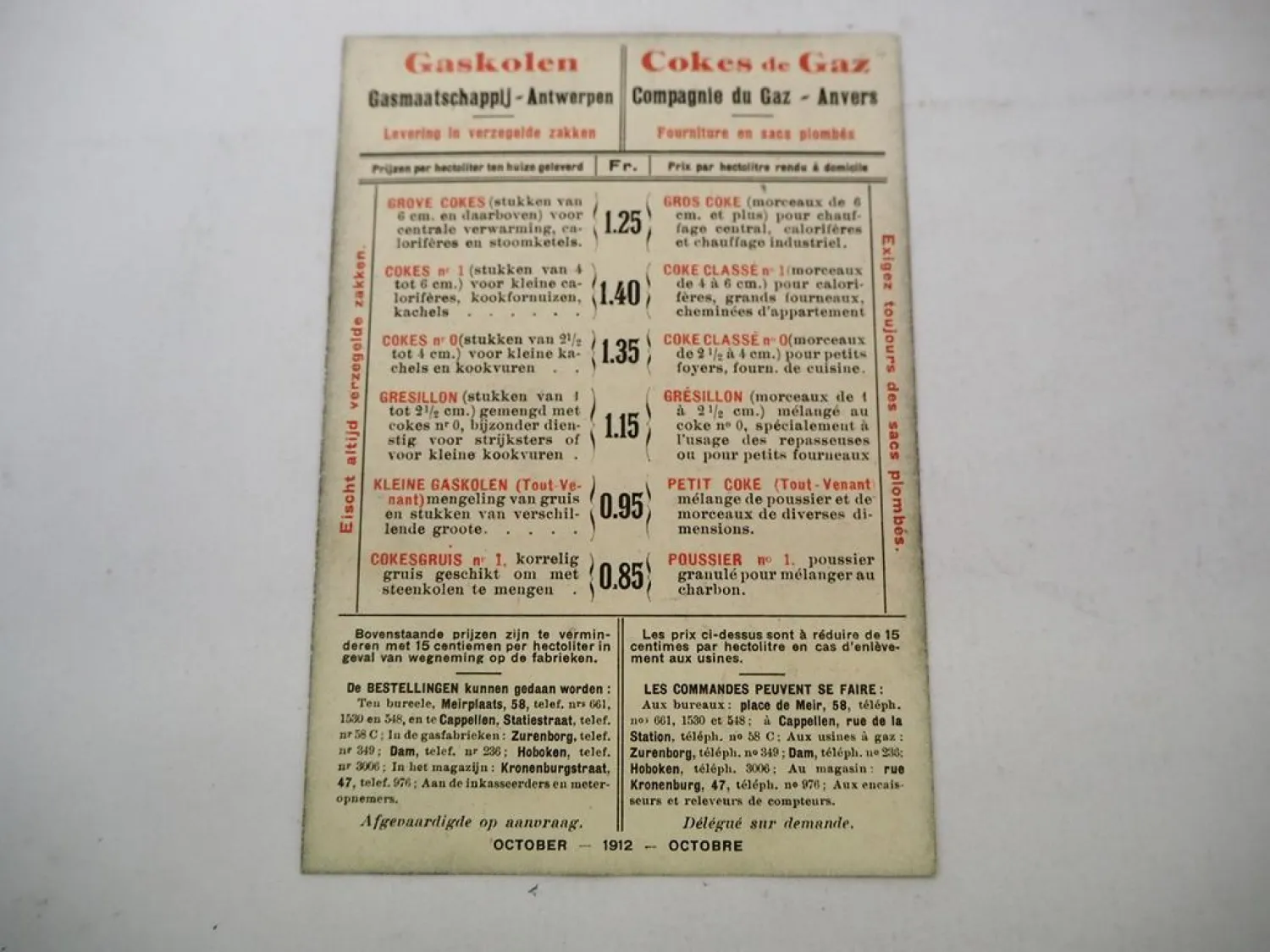 Original Werbung Gaskolben Coke de Gaz Antwerpen Anvers 1912
