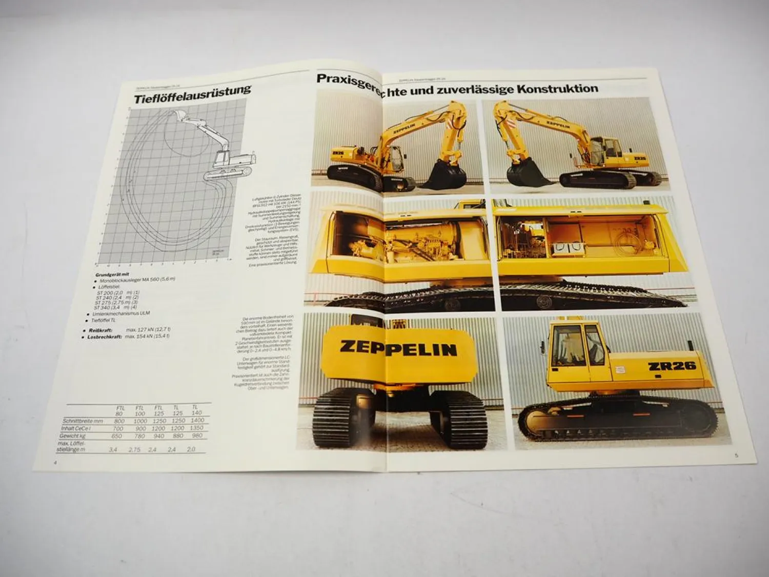 Original Zeppelin ZR 26 Raupenbagger Prospekt mit technischen Daten 03/1986