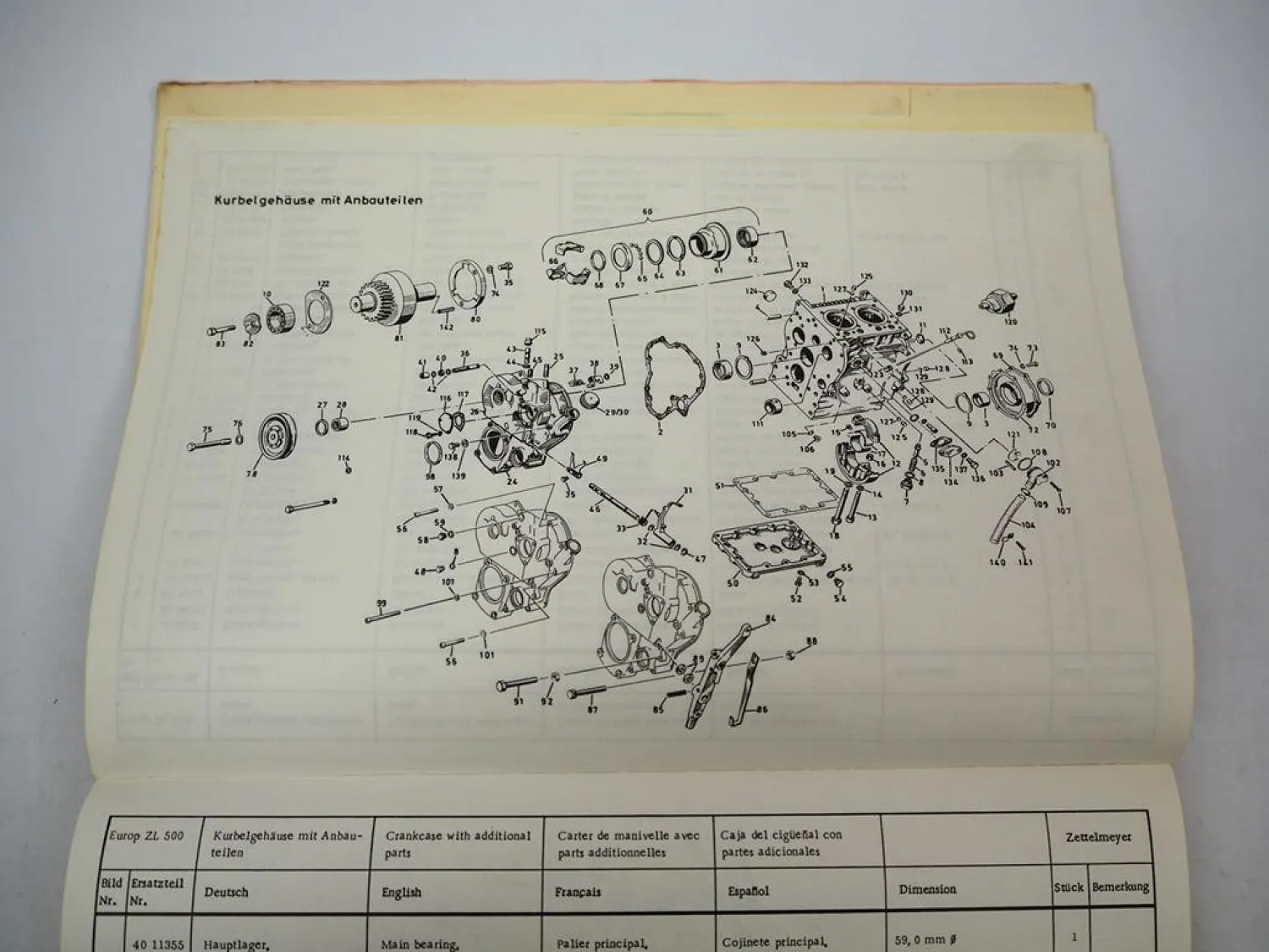 Original Zettelmeyer Europ ZL500 Knicklader Ersatzteilliste 1970er Jahre