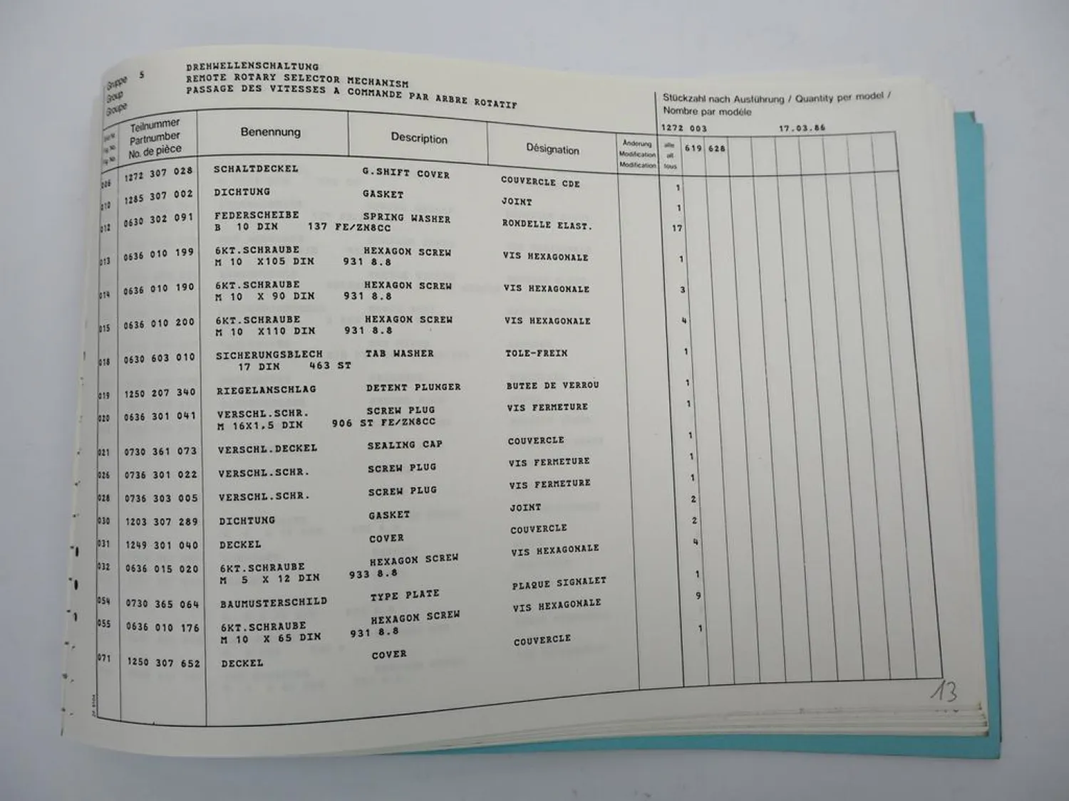 Original ZF 5 S-92 GP Synchroma Getriebe Ersatzteilliste IVECO Parts List 3/1986