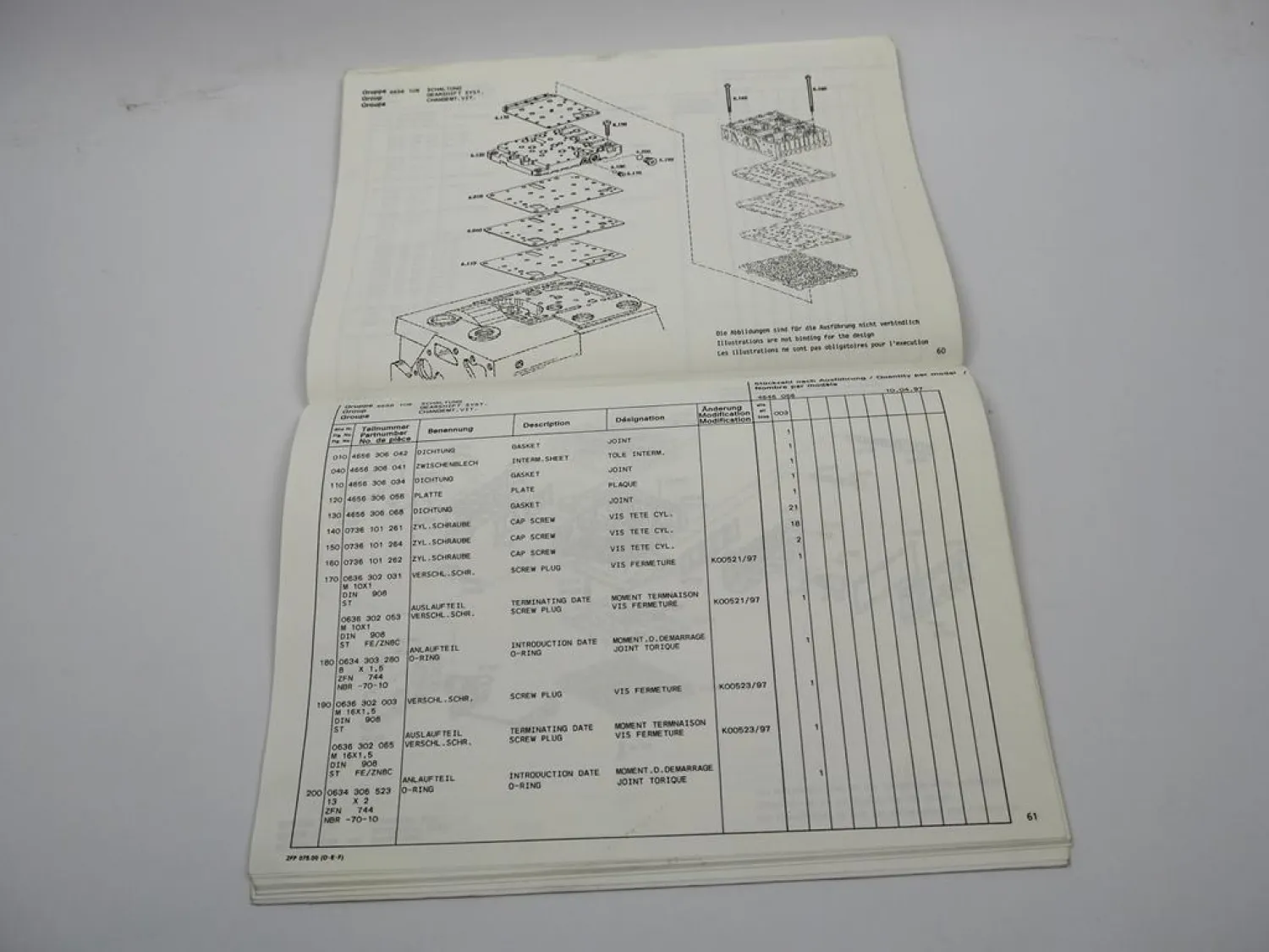 Original ZF 6 WG-260 Hydromediagetriebe Ersatzteilliste Terex Parts List 04/1997