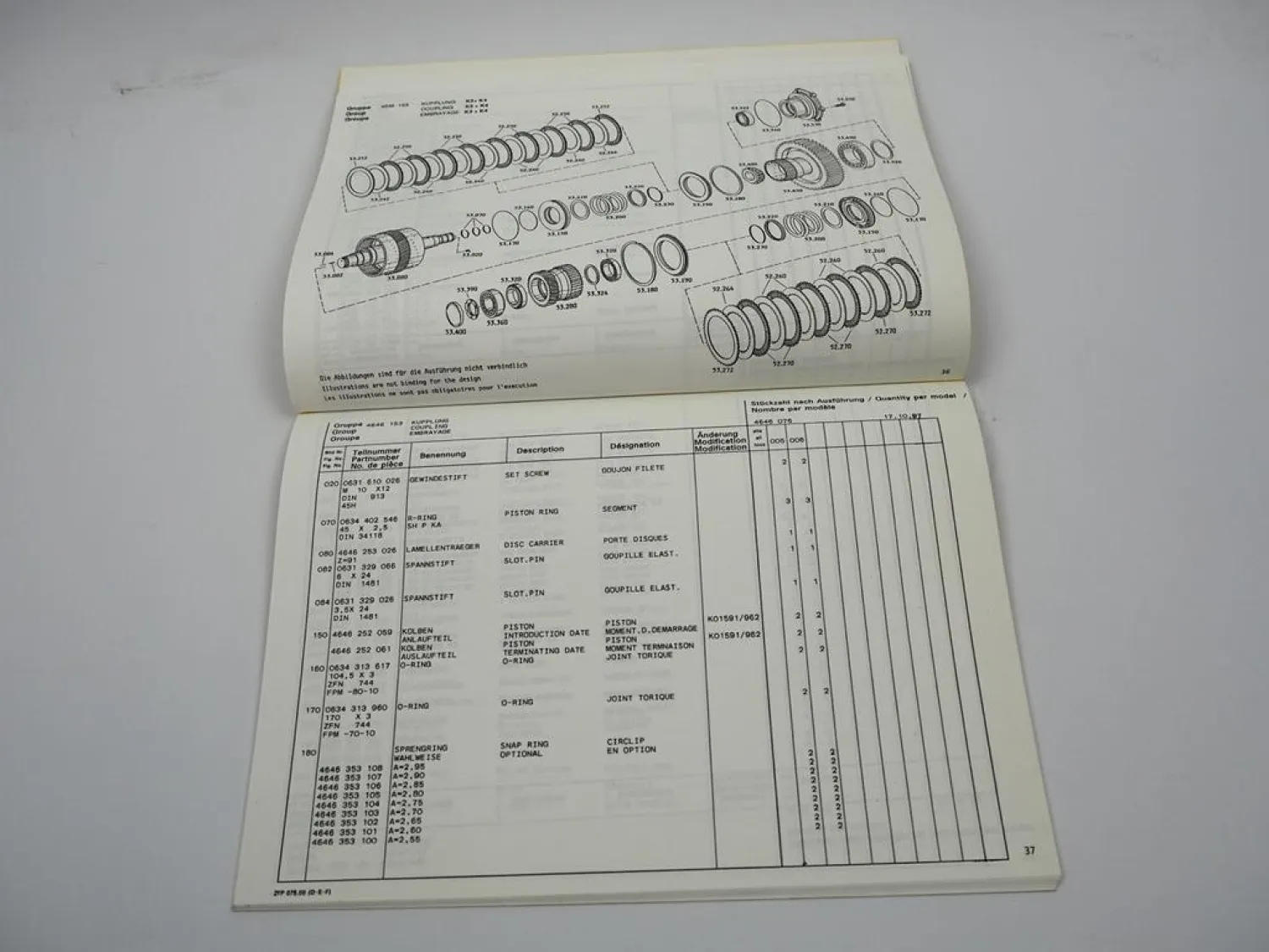 Original ZF 6 WG-310 Hydromediagetriebe Ersatzteilliste Terex Parts List 10/1997