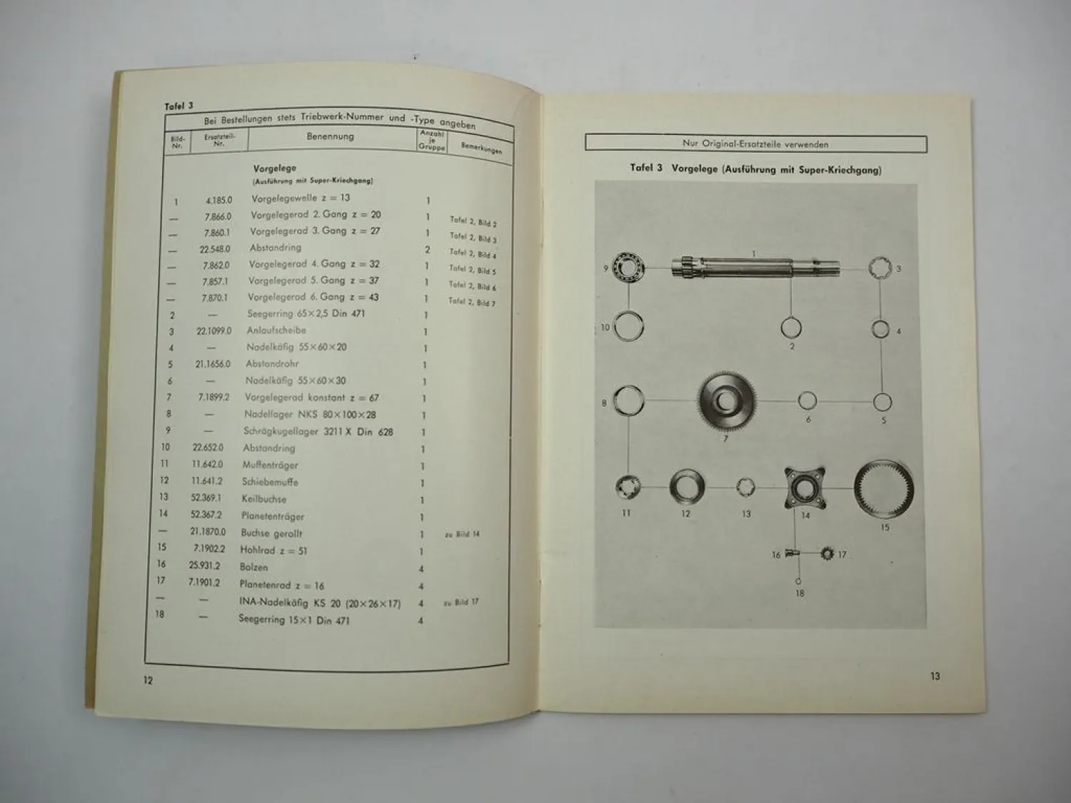 Original ZF A-20/28 Triebwerk Ausführung MAN Ersatzteilliste für Schlepper 1960