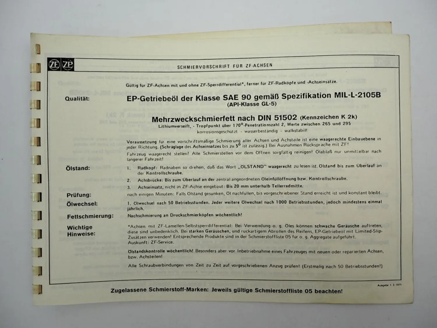 Original ZF Achseinsatz HST Ersatzteilliste Kässbohrer Spare Parts List 05/1983