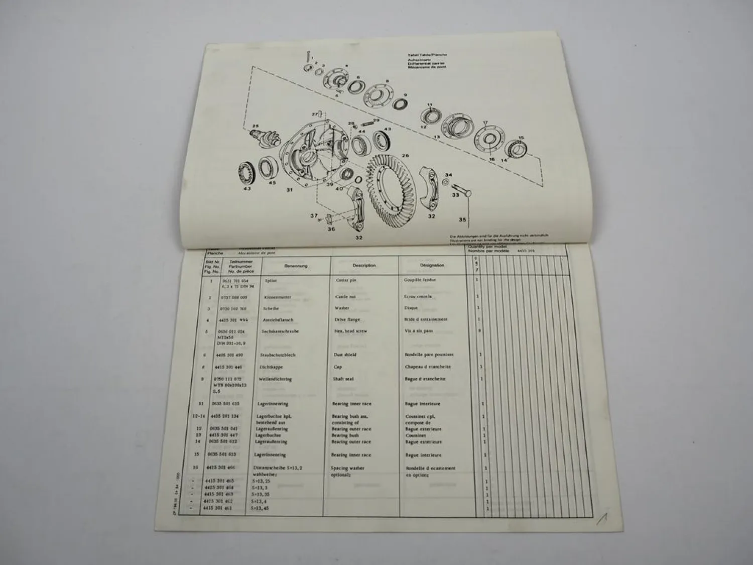 Original ZF Achseinsatz R 9 Ersatzteilliste Kässbohrer Spare Parts List 05/1990