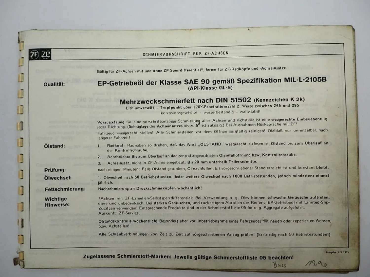 Original ZF Achseinsatz R 9 Ersatzteilliste Kässbohrer Spare Parts List 06/1985