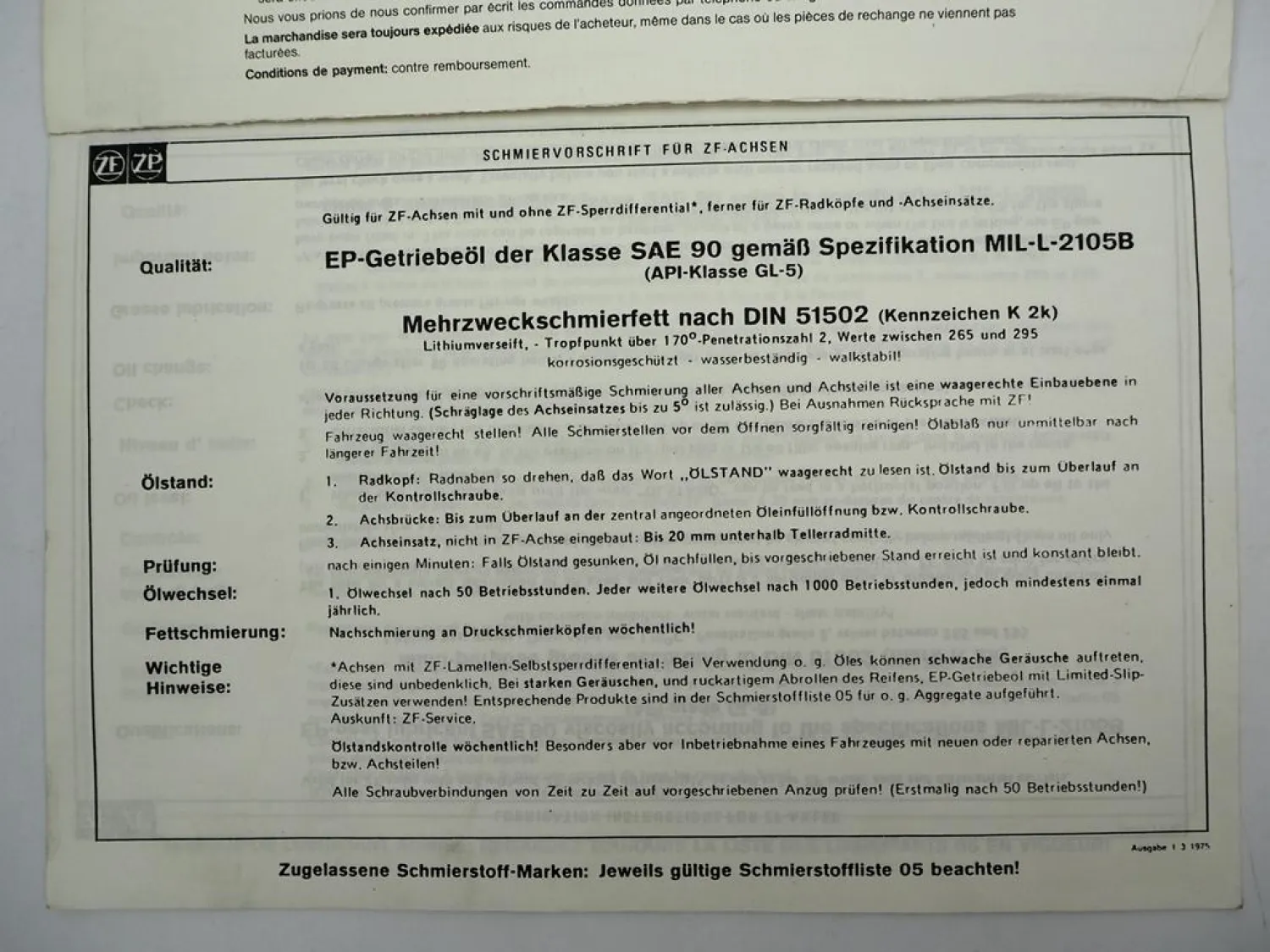 Original ZF Achseinsatz S 9 Ersatzteilliste Kässbohrer Spare Parts List 04/1985