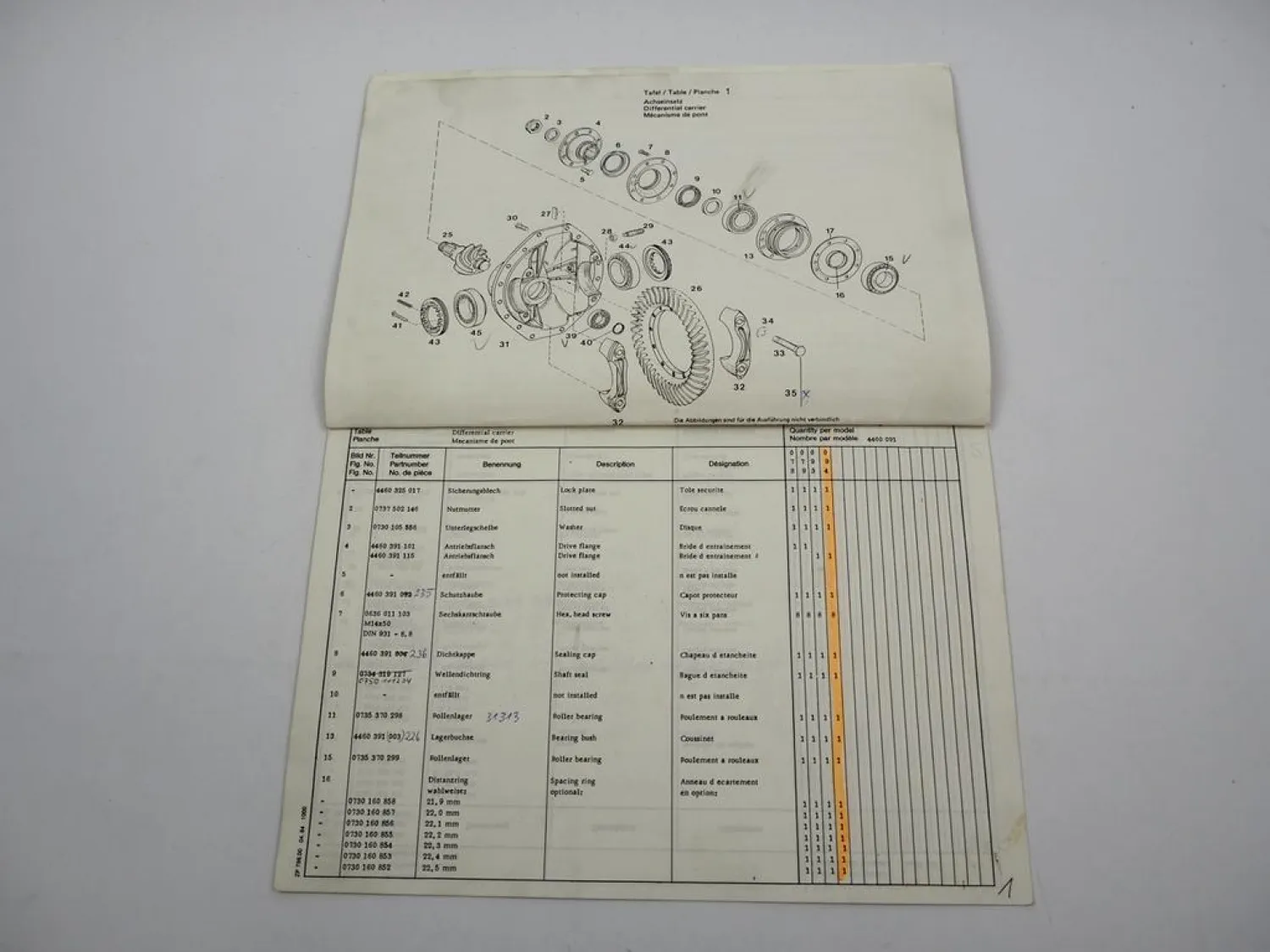 Original ZF Achseinsatz S 9 Ersatzteilliste Kässbohrer Spare Parts List 04/1985