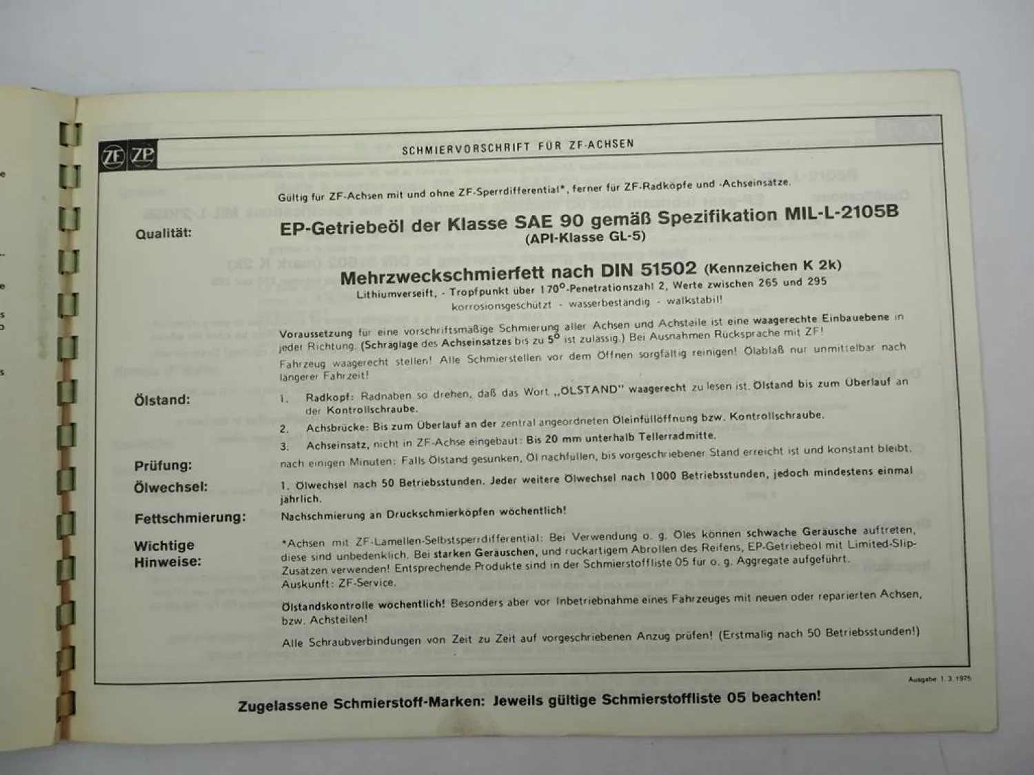 Original ZF Achseinsatz S Ersatzteilliste Neoplan Bus Spare Parts List 10/1982