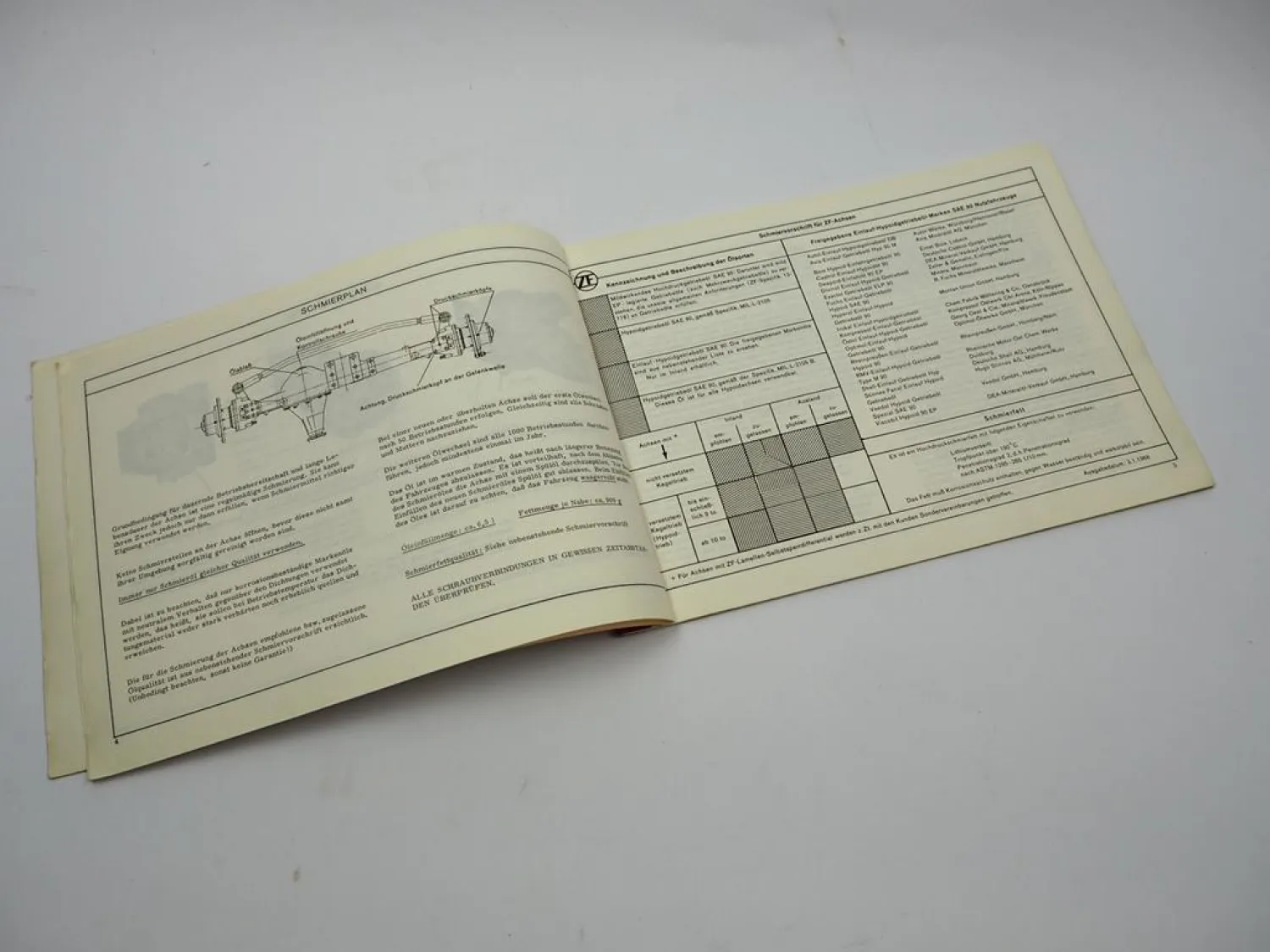 Original ZF AL-1550 Lenkachse Ersatzteilliste Hanomag Schmierplan 03/1968