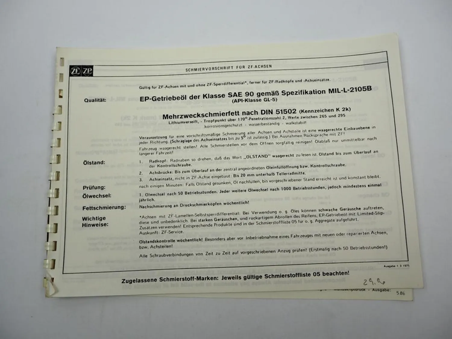 Original ZF AP-15/R Planetenachse Ersatzteilliste Faun Parts List 05/1986