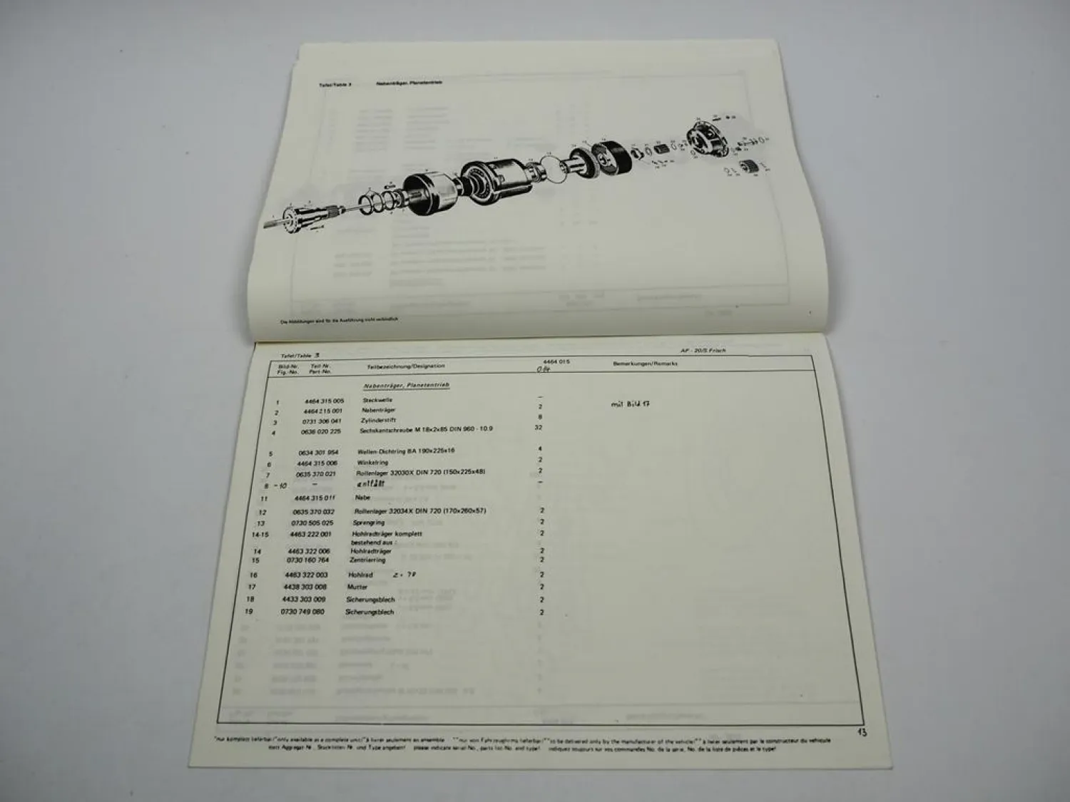 Original ZF AP-20/S Planeten Achse Ersatzteilliste Frisch Parts List 09/1979