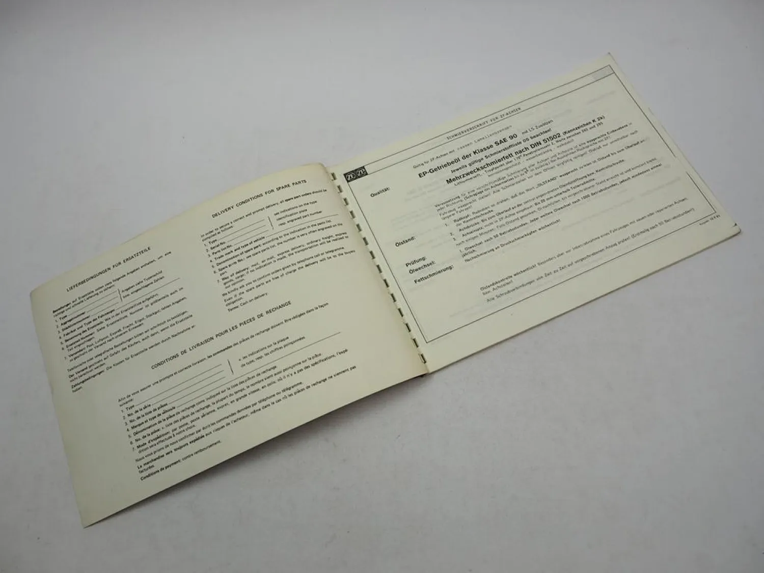 Original ZF AP-355 B Planeten Achse Ersatzteilliste Liebherr Parts List 09/1983